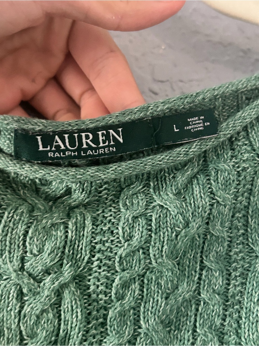 Lauren Ralph Lauren Sage Green Cable-Knit Sweater Size Large - Picture 4 of 5